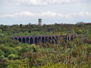 Water tower beyond Conisbrough Viaduct